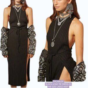 DYLANLEX BLACK MAXI WRAP DRESS IN RIB SIZE LARGE NWT